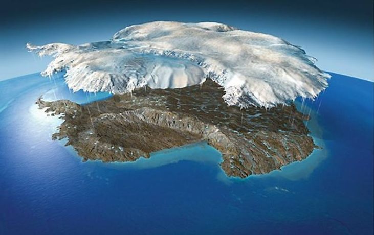 As massas de gelo e terra do continente antártico