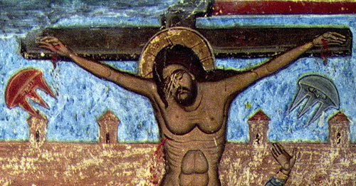 OVNIS nesta pintura de 1000 anos de Jesus 1
