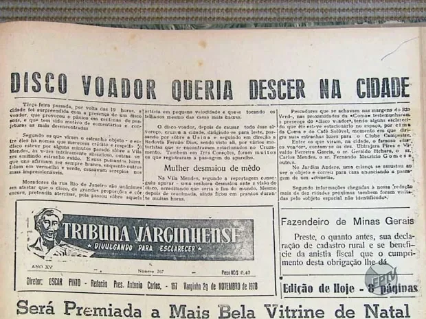 Presença alienígena em Varginha já era notícia há 53 anos