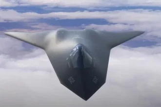 Tecnologia de propulsão adaptativa. Esta é uma representação de uma futura aeronave de domínio aéreo de próxima geração com tripulação feita pelo Laboratório de Pesquisa da Força Aérea dos EUA.