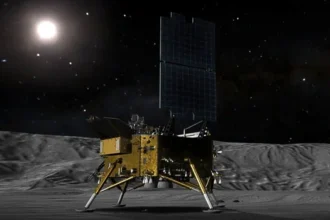 A missão lunar Chang'e 8 da China estabelecerá as bases para uma estação de pesquisa internacional no polo sul da lua. Crédito da imagem: Administração Espacial Nacional da China